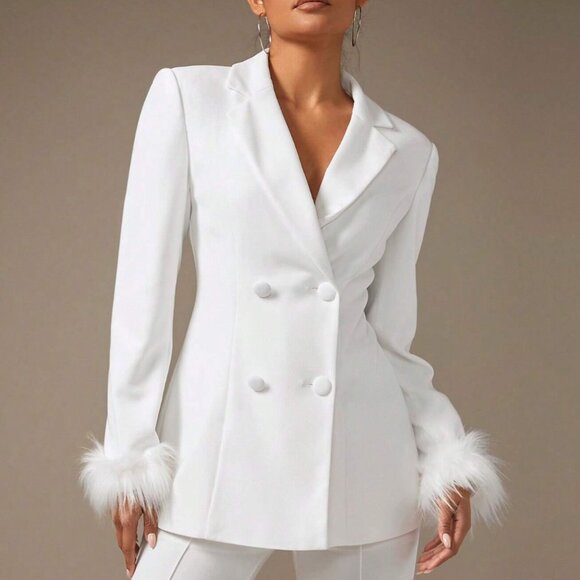 This SHEIN BAE Fuzzy Cuff Double Breasted Blazer in size small is a stylish and - Picture 3 of 3
